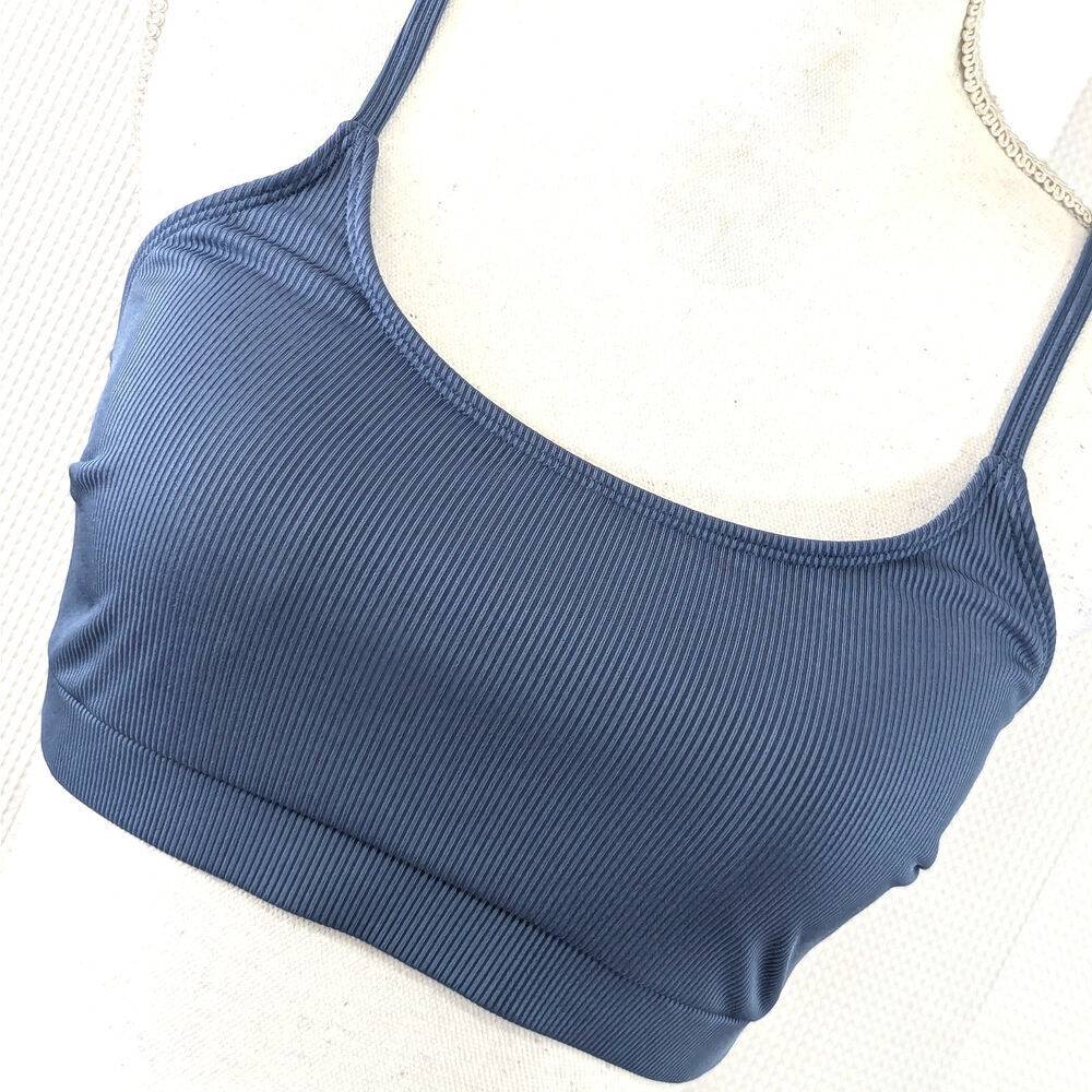 NWT! CUPSHE! STONE BLUE RIBBED SPANDEX, REMOVEABLE PADS SWIMSUIT TOP! SZ M